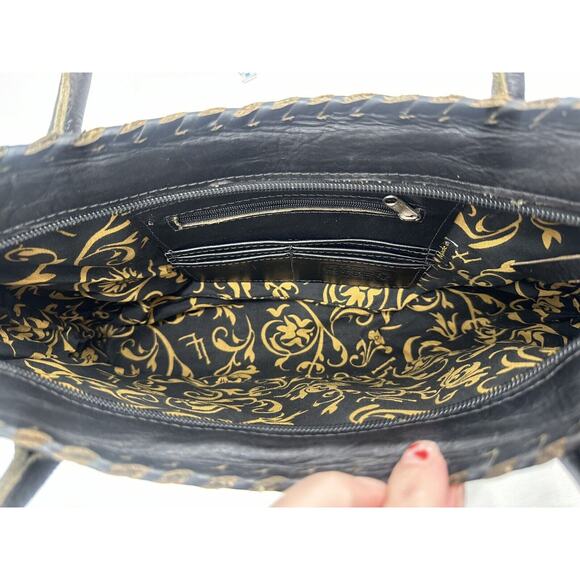 JL Saldivar Black White Handtooled Leather Purse Handbag cross Western - Picture 7 of 8